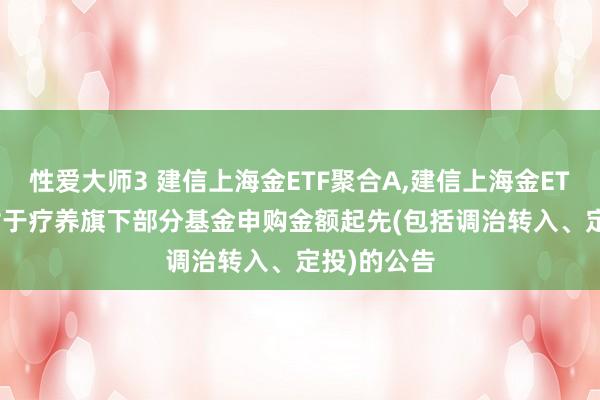 性爱大师3 建信上海金ETF聚合A，建信上海金ETF聚合C: 对于疗养旗下部分基金申购金额起先(包括调治转入、定投)的公告