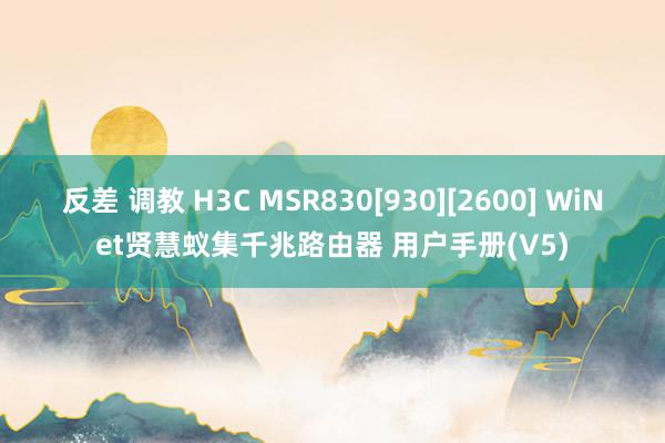 反差 调教 H3C MSR830[930][2600] WiNet贤慧蚁集千兆路由器 用户手册(V5)